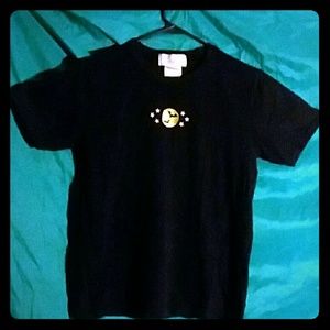 Embroidered Black T-Shirt w/Moon and Bats